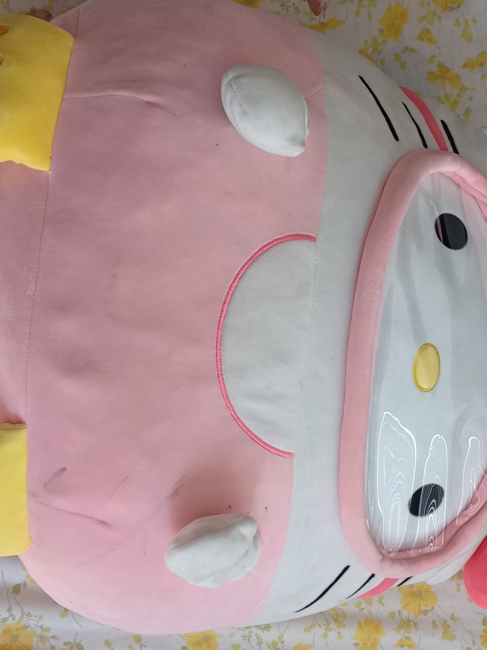 Hello Kitty Large Pink White Plush Toy with Yellow Accents